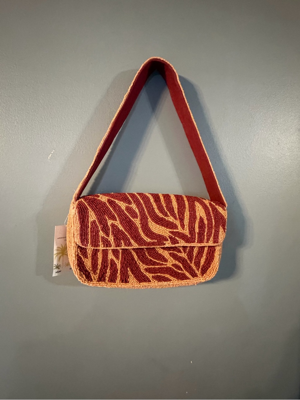 NWT Beaded Shoulder Bag in Rust and Mustard